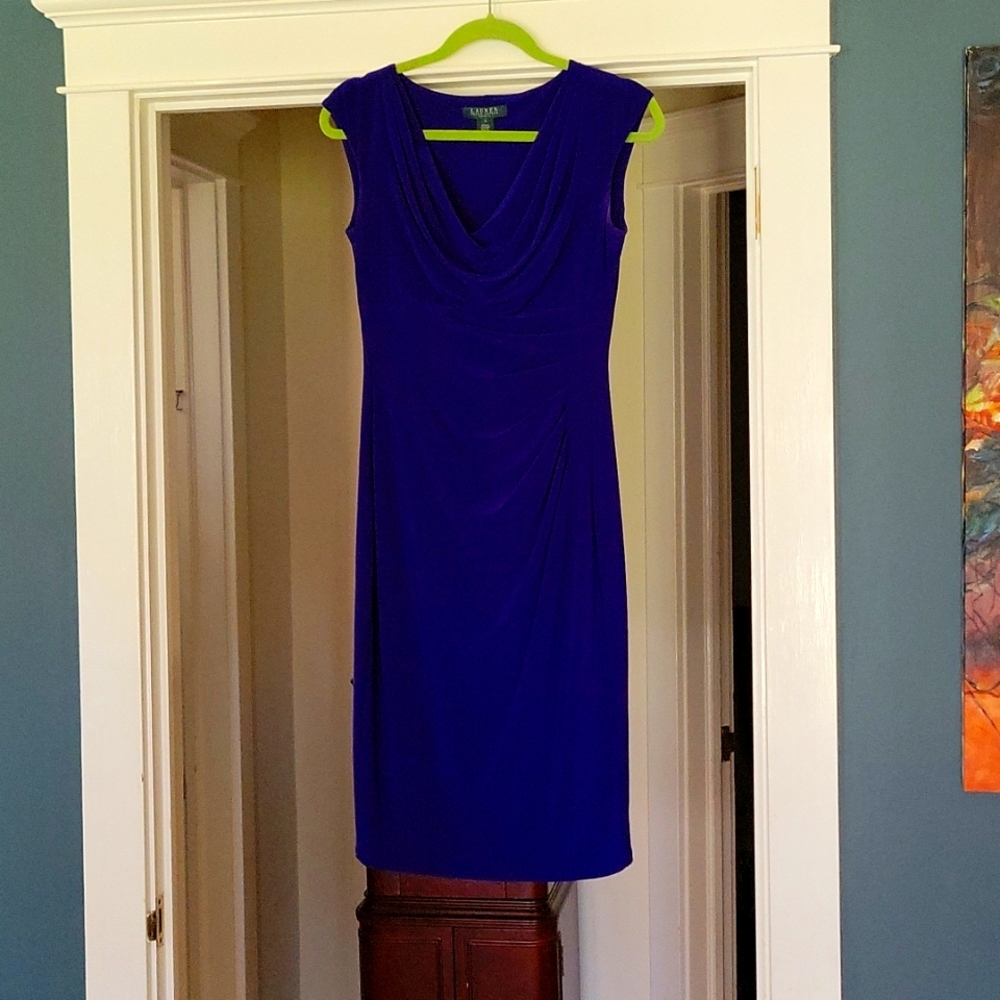 Rich deep purple with hints of blue/violet Lauren Ralph Lauren cocktail dress.